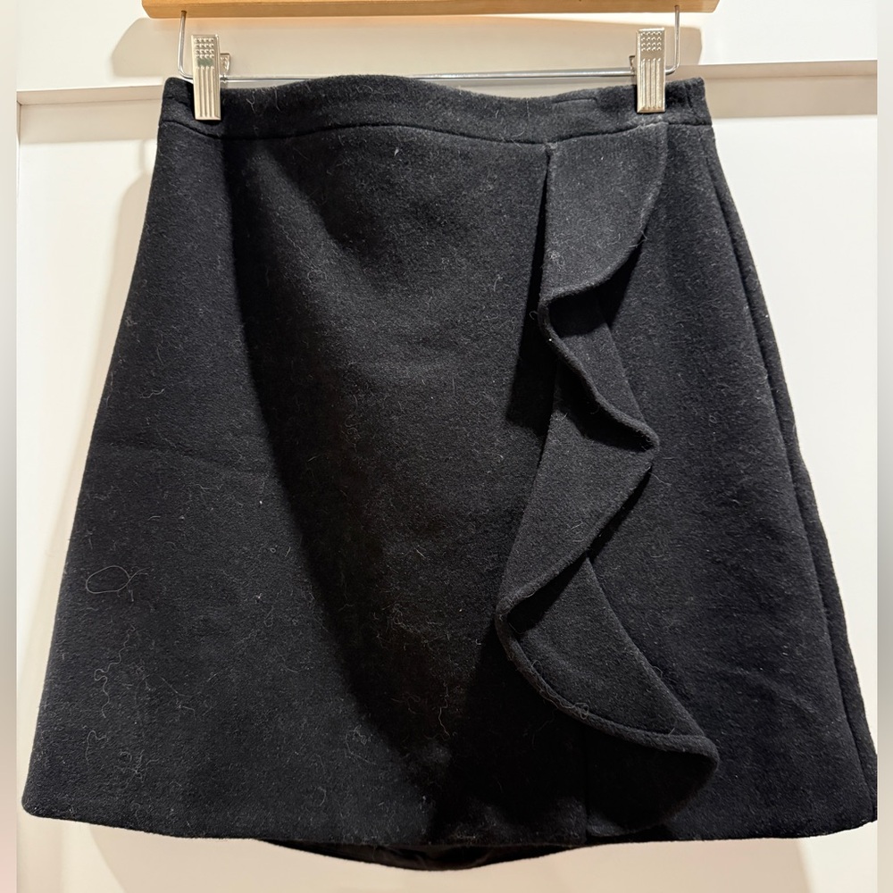 J.Crew Black Wool Ruffle A-Line Mini Skirt NWT